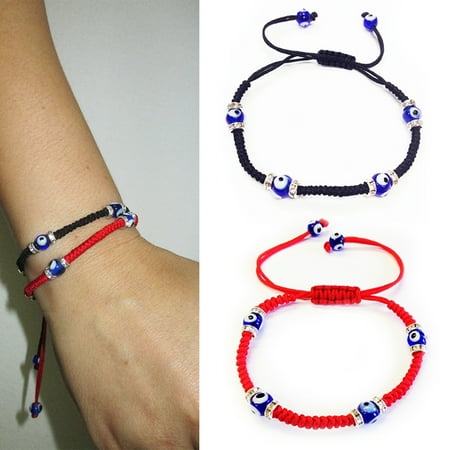 2 Kabbbalah Macrame Red Black Bracelet Evil Eye Bead Blue Hamsa Luck Charm