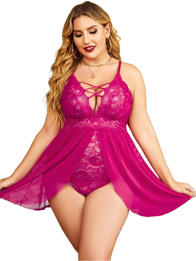 Avidlove Plus Size Lace Nighty Set, Sleepwear, Women's Strap