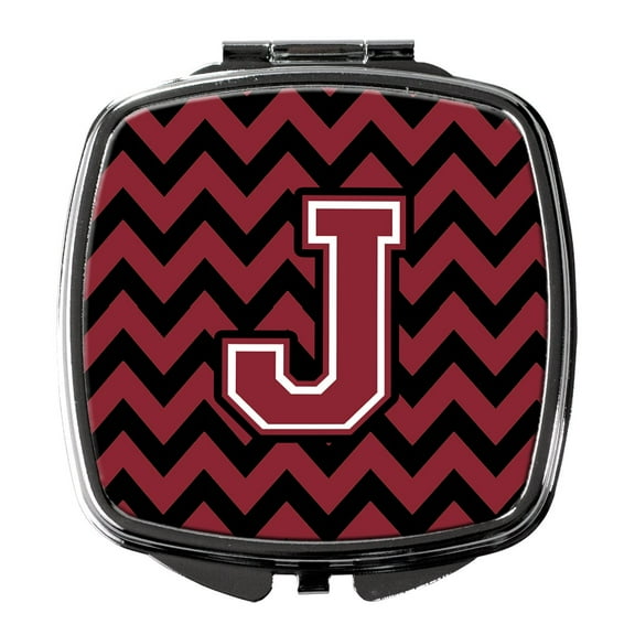 Letter J Chevron Garnet and Black  Compact Mirror
