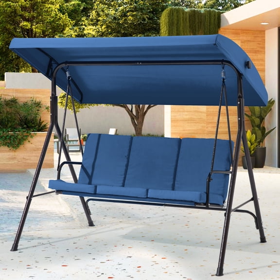 2 Seat Patio Swing, Outdoor Swing with Removable Cushions,Outdoor Patio Swing with Adjustable Canopy for Backyard, Porch, Garden,Fabric Seat,(Blue)