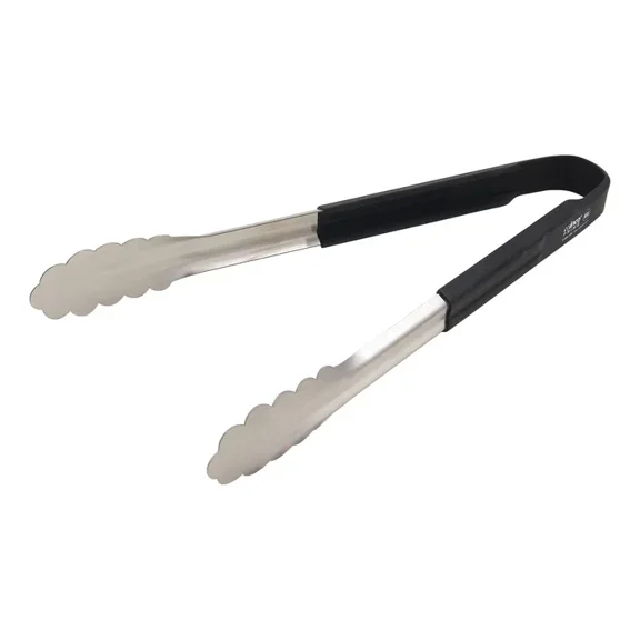 Kitchen Hand Tool Utility Tong Stainless Steel Silicone Handle Black 12 Inch