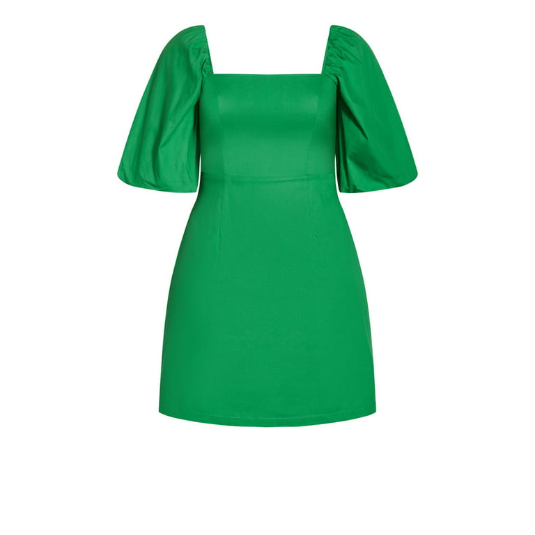 City Chic Women's Plus Size Sweet Pop Dress Elbow Length Sleeves Square  Neck - Vivid Green 