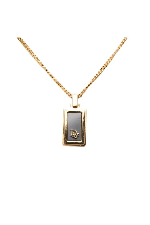 Pre-Owned Christian Dior Dior CD Logo Necklace, Gold and Black Plated, Women's