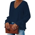 thumbnail image 3 of Blusa con cuello en V elegante blusa de manga larga con volantes color puro informal para fiestas de citas ANGGREK  Otros, 3 of 5