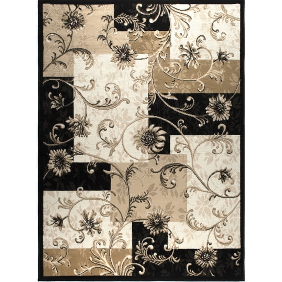Home Dynamix Optimum Byron Contemporary Color Block Floral Area Rug, Black/Beige, 7'10" Round