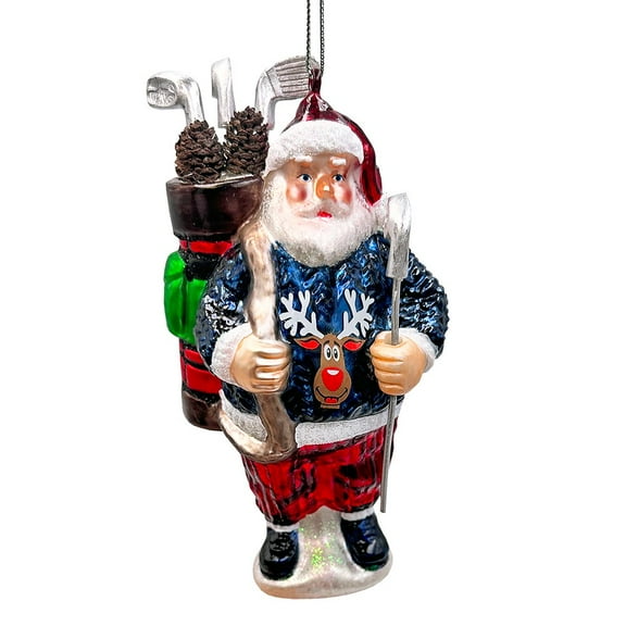Santa Golfer Glass Christmas Ornament, Golf Holiday Tree Decor
