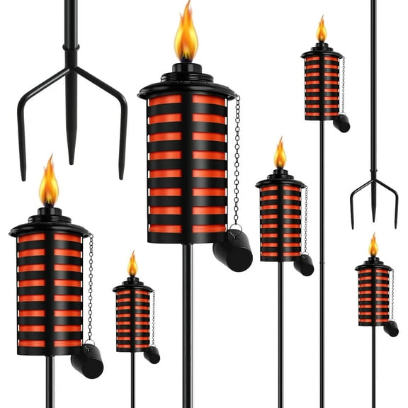 6 Pack Home Garden Torch, 16oz Outdoor Metal Torch Garden Décor,59-Inch Upgraded Citronella Torches with 3-Prong Grounded Stake, Metal Light Torches for Party Patio Pathway