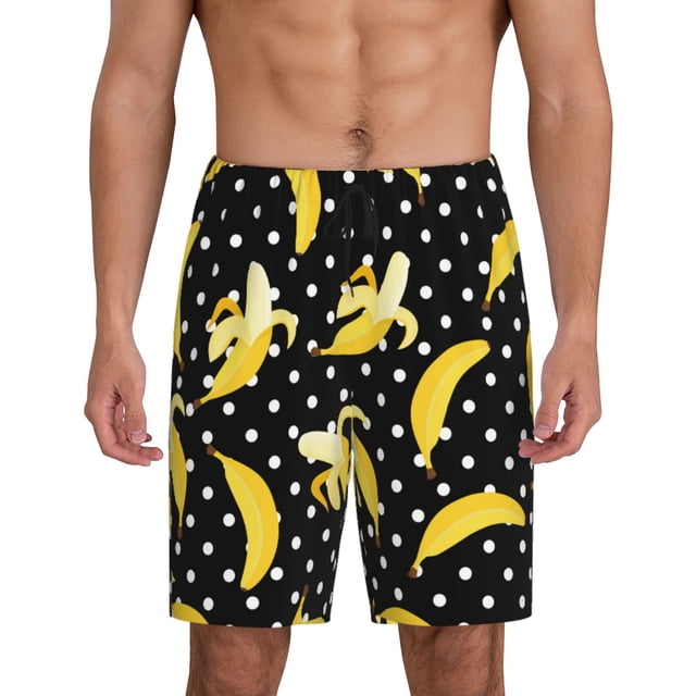 Balery Banana Pantalones cortos de pijama de punto de algodón para hombre con cinturilla y bolsillos-Medium