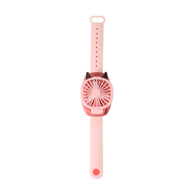 Mini USB Rechargeable Watch Fan with LED Light and Comfortable Wrist Strap Portable Strong Wind Cat Ear Design for Outdoor Use