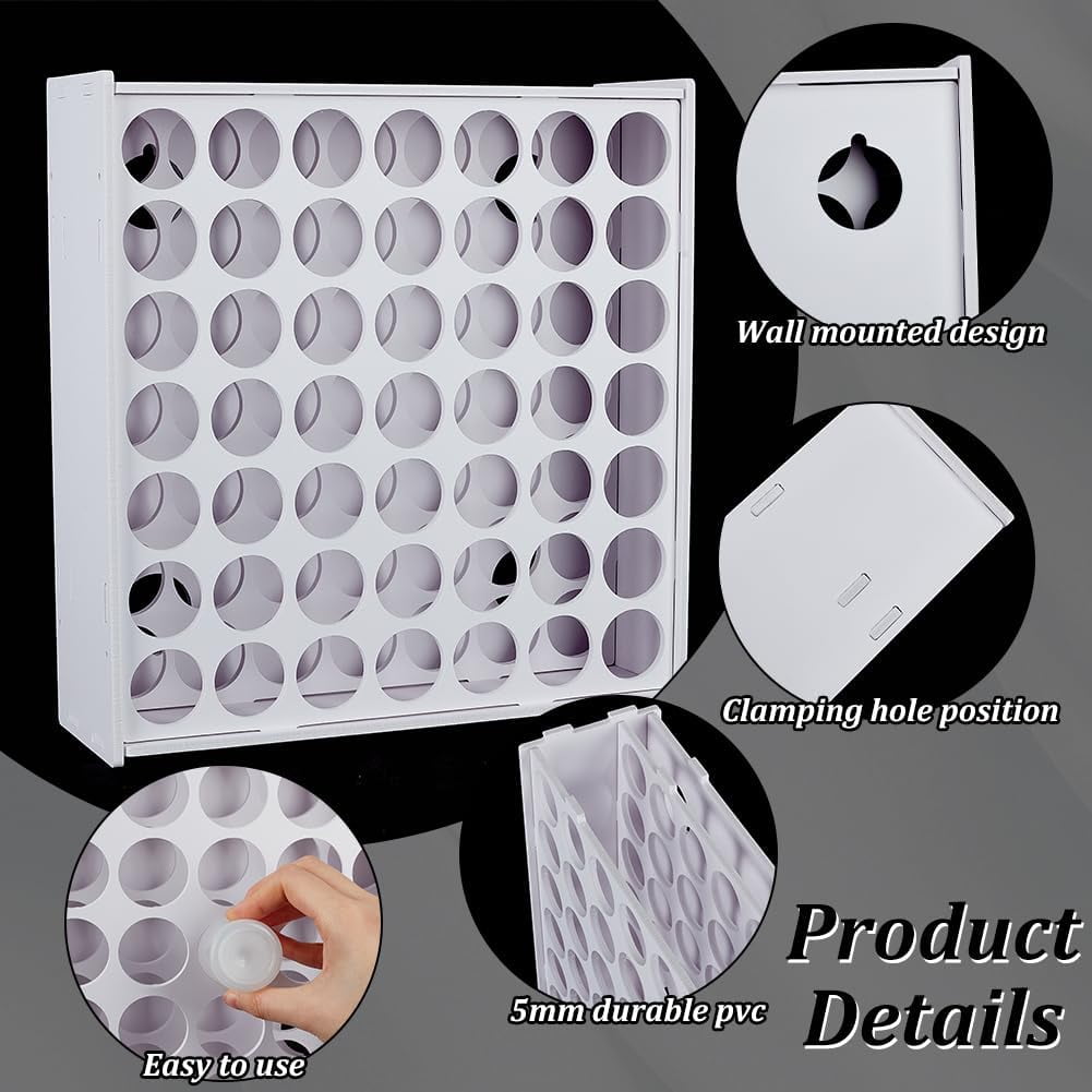 49-Hole Craft Paint Storage Organizer Hole Diameter 1.5inch White Vertical Paint Rack Assembly Plastic Paints Organizer Containers Wall Mounted Paint Holder for Miniature Paint Set diy