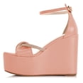 thumbnail image 2 of FSJ Women Graceful Round Open Toe Platform Wedge High Heels Sandals Ankle Strap Adjustable Buckle Party Evening Dress Shoes Size 8 Pink, 2 of 4
