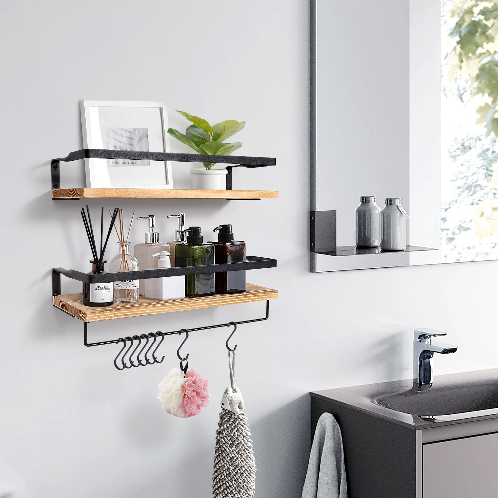 Uten Floating Shelves, Floating Shelf Decor Rustic Wall Shelving, Light Brown, Set of 2
