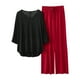 thumbnail image 1 of Conjunto de pijama con cuello en V para mujer: top de manga 3/4 y pantalones anchos, color liso, ropa de dormir ligera, tallas L/XL, 1 of 3