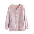 thumbnail image 2 of Weiqiqre Fall Pajamas Women Solid Color Flap Pocket Coat Turn Down Collar Long Sleeve Buttons Long Sleeve Warm Pajamas, 2 of 3