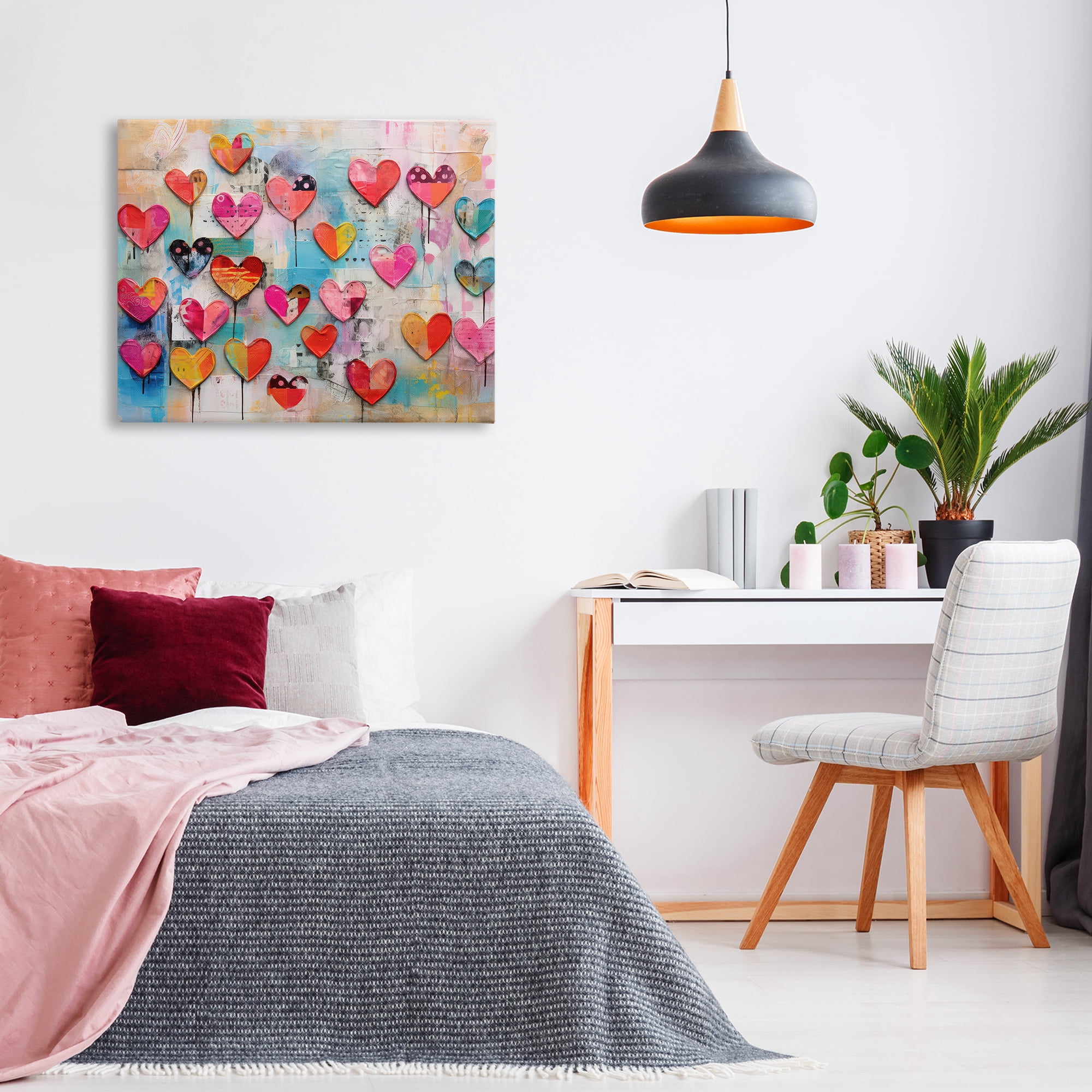 Stupell Industries Playful Urban Hearts Pattern Abstract Painting Wrapped Canvas Art Print Wall Art, 40 x 30