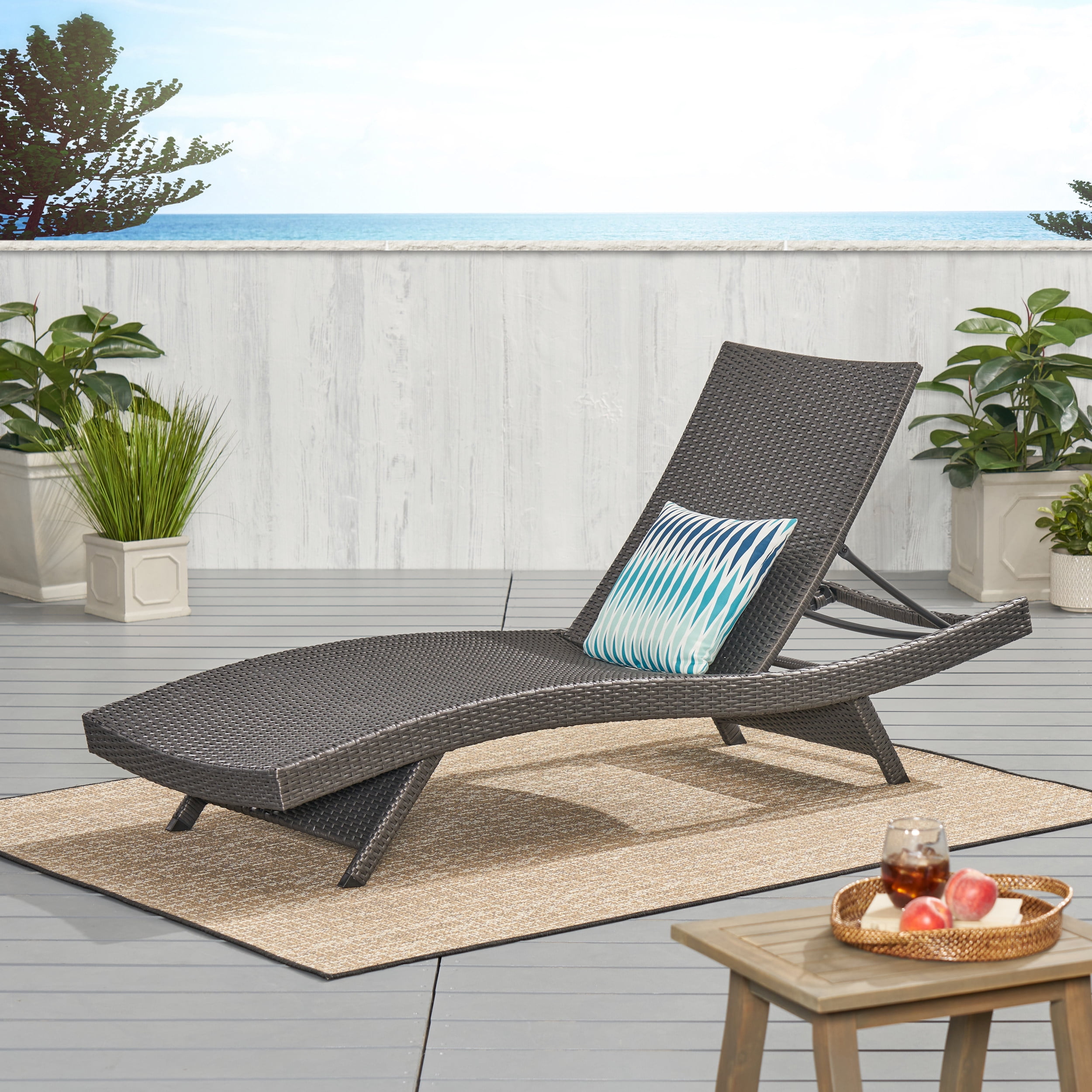 Anthony Outdoor Wicker Chaise Lounge Chair Grey Walmart
