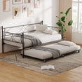 thumbnail image 4 of Bingirl Cadre de Lit de Jour en Métal Format Simple avec Tiroir-Lit, Base de Matelas Plateforme Canapé-Lit, Roulettes Verrouillables, Lattes Métalliques Robustes, pour Salon, Chambre, Chambre d'Amis, Noir, 4 of 7