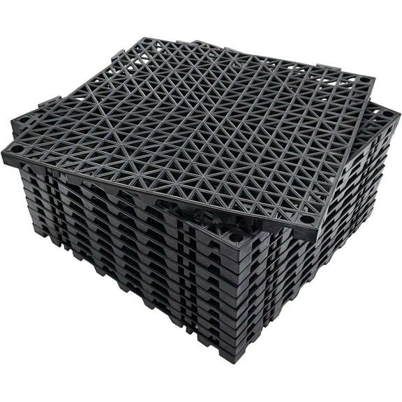 Ikerall Modular Interlocking Cushion 30 x 30CM 12PCS Interlocking Rubber Floor Drain Holes Non-Slip Splicing Drainage Mats for Deck, Shower, Kitchen, Drain Pool, Sauna Bath, Indoor Outdoor (Black).