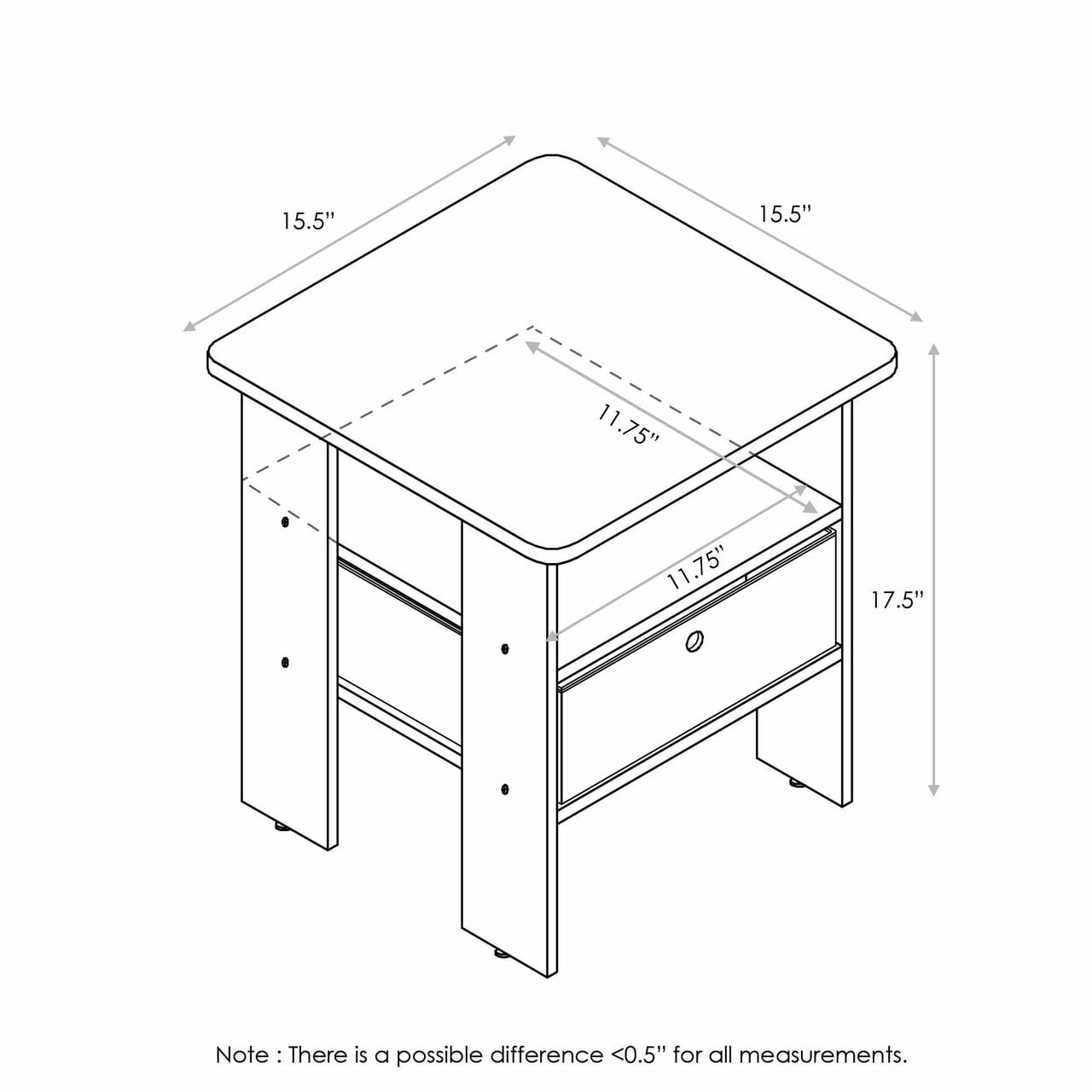 Furinno Andrey Engineered Wood End Table with Bin Drawer in Light Pink
