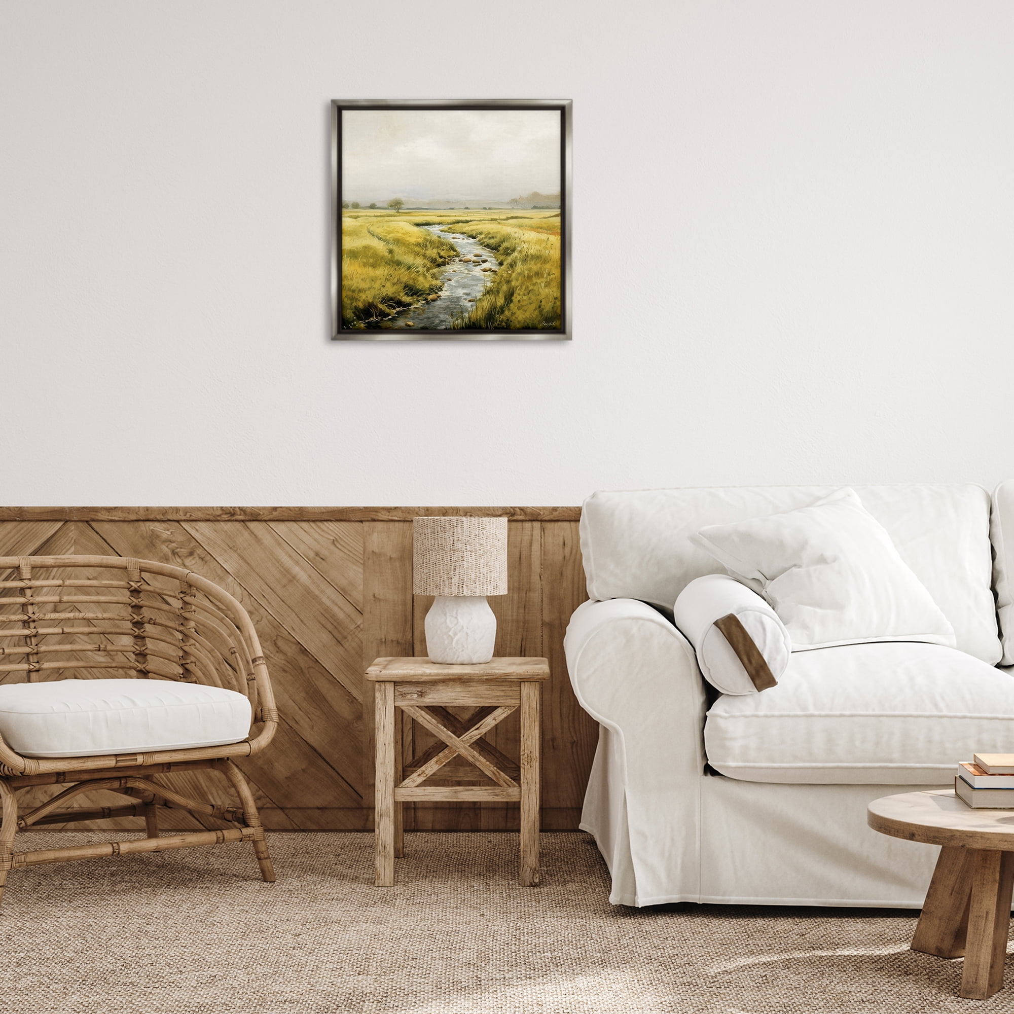 Stupell Industries Calming Horizon River Landscape & Nature Painting Gray Floater Framed Canvas Art Print Wall Art, 25 x 25