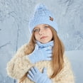 thumbnail image 2 of Wxirdiow Boys Hat Kids Winter Hat Scarf Gloves Set Girls Boys Hat With Pom Neck Warmer 3pc Fleece Knitted Set Sky Blue Size,4-10 Years, 2 of 4
