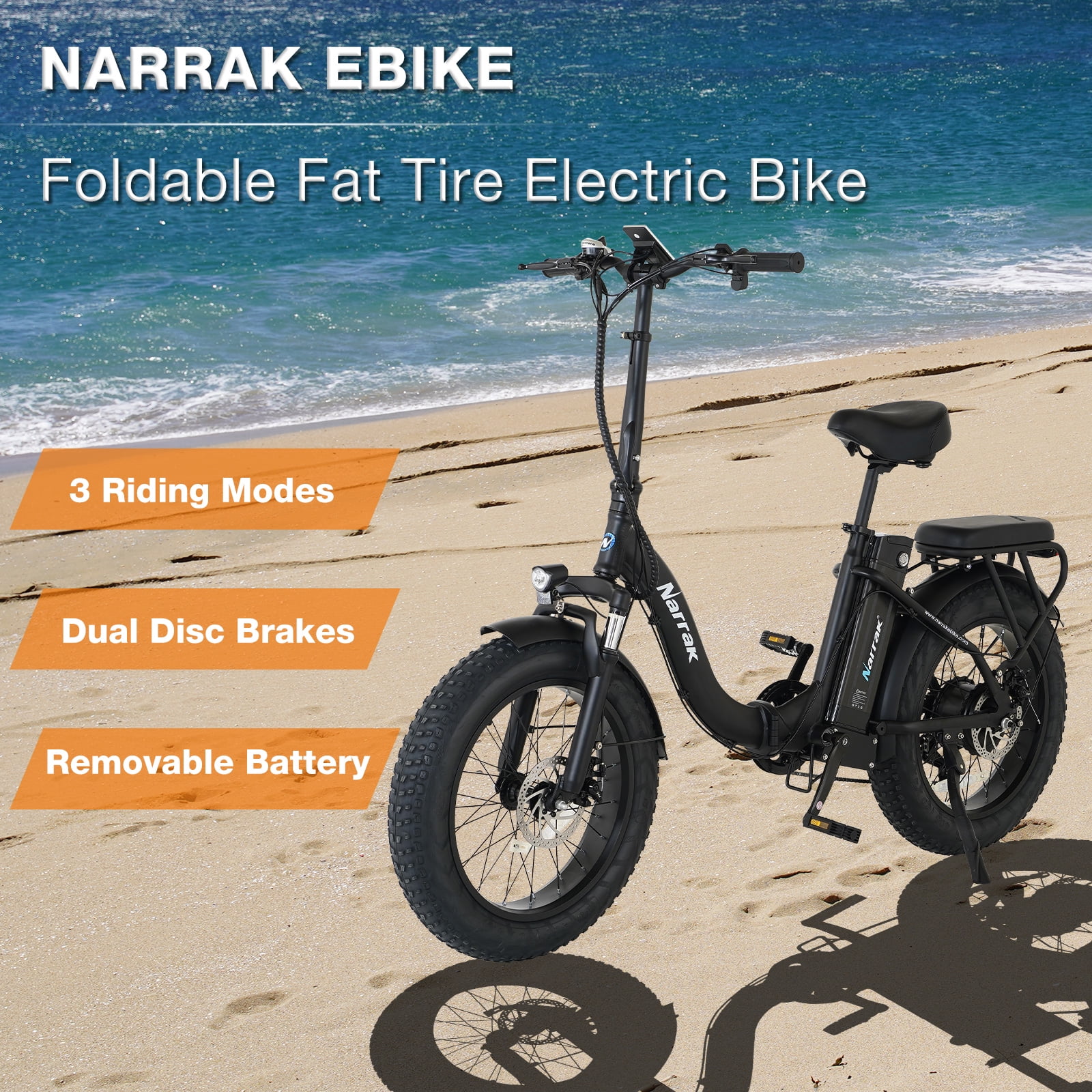 Fat Tire Folding Electric Bike, 48V & 624Wh Lithium Removable Battery, Peak 1100W Brushless Motor, Max Speed 28Mph, M7 Large LCD Display, Suspension, Step-Over/Thru Frame