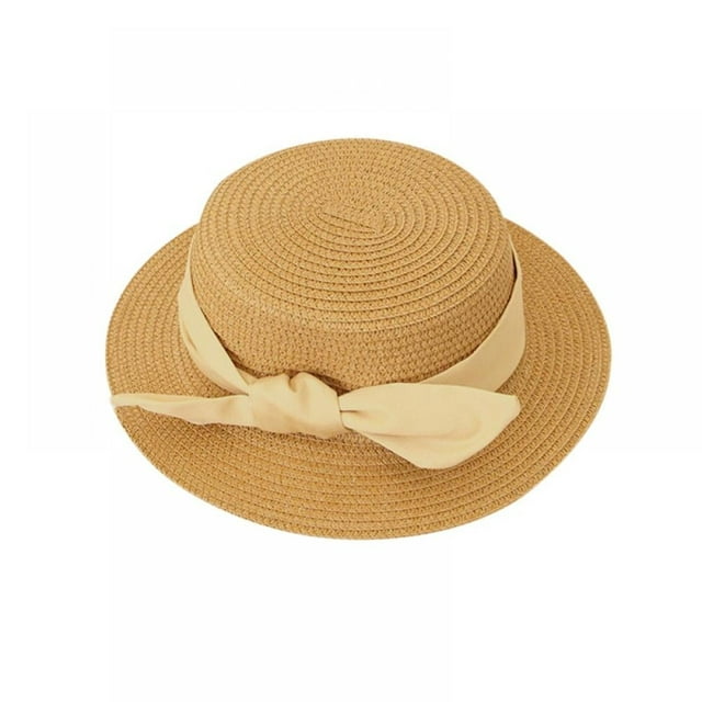 Aosijia 2 Pack Girls Wide Brim Straw Hat with Bowknot Summer Beach Sun Protection Hat Solid Color