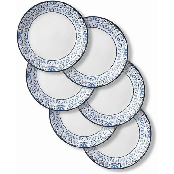 Salad Plates Set Triple Layer Glass and Chip Resistant - 9-Inch Lightweight Round Plates - Portofino - Caspian - 6-Piece