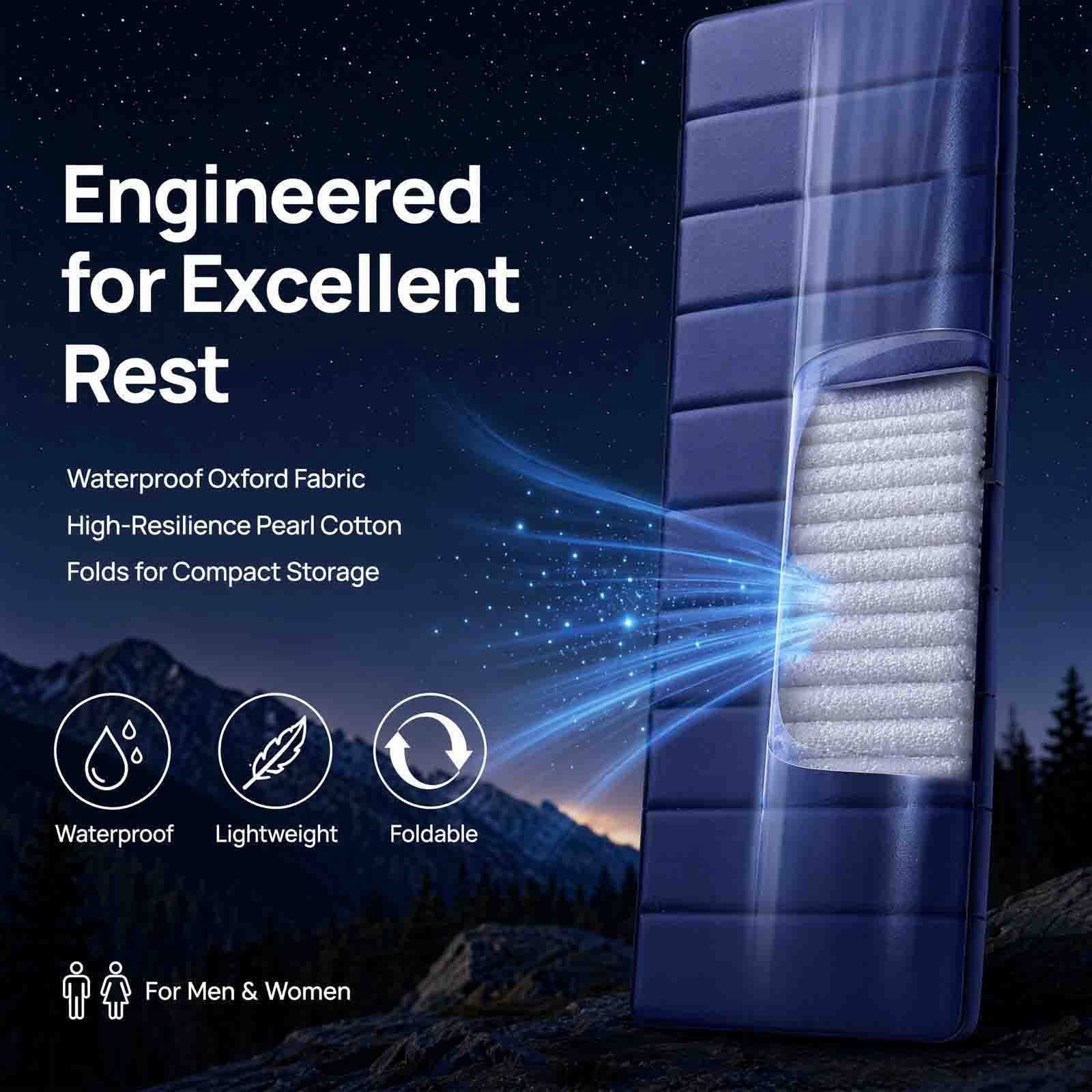 Foldable Camping Sleeping Pad with Inflatable Pillow, Floor Bed Mattress Sitting Pad, Folding Waterproof Camping Pads Soft Mat, Outdoor Sleeping Mat for Hiking Travel Truck Bed Tent Yoga, Blue