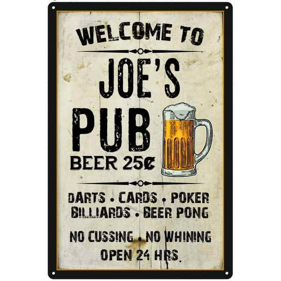 JOE'S Pub Sign Vintage Man Cave Bar 8 x 12 High Gloss Metal 208120028054