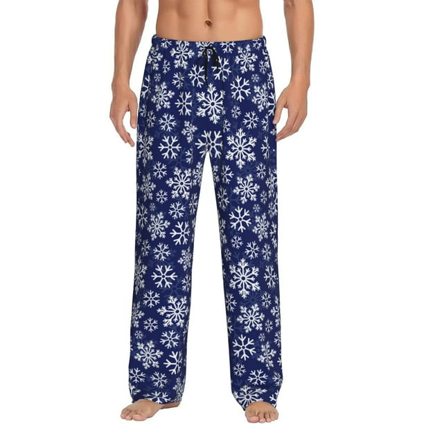 Balery Snowflakes On Dark Blue Pantalones de pijama para hombre, pijama ultraligero, pantalón de descanso-Large