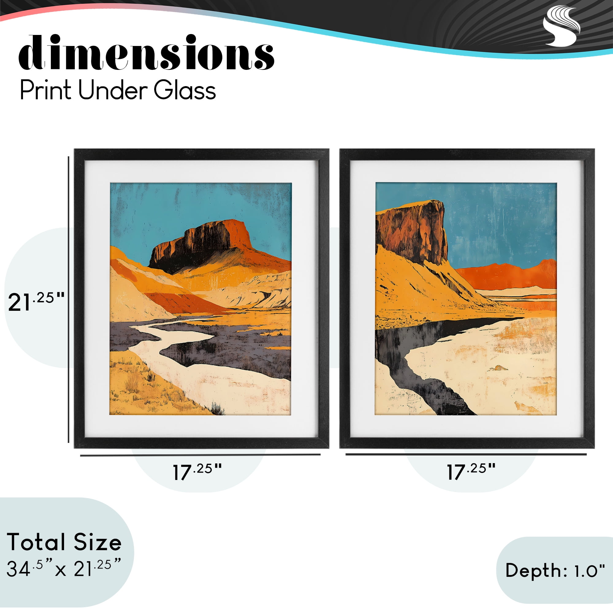 Stupell Industries Desert Canyon Pass 2 Piece Black Framed Print Under Glass Set, design by Walker Noble