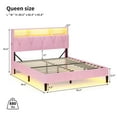 thumbnail image 2 of Afuhokles Queen Bed Frame with Storage Headboard,Power Outlet, Modern Velvet Upholstered Platform Bed LED Bed Frame with 5 Storage Shelves, Pink, 2 of 9
