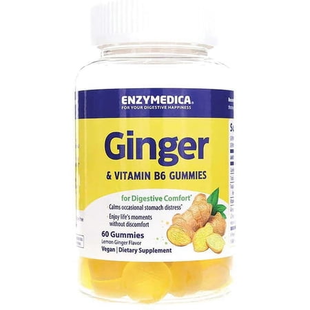 Ginger & Vitamin B6  Lemon Ginger  60 Gummies  Enzymedica