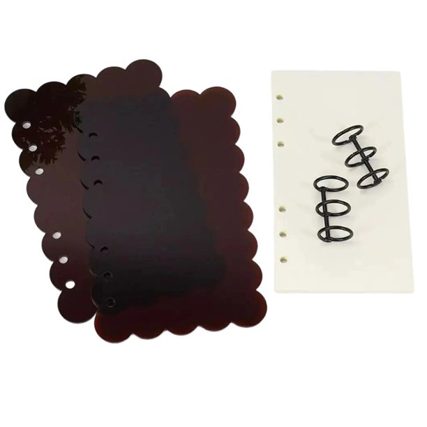 Cubierta para carpeta tamaño A6 hecha de pétalos acrílicos rosas y negros para agenda/planificador DIY A