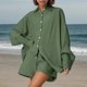 thumbnail image 1 of MKLEKYY conjunto de Camisa y Pantalones Cortos de Popelina de Mezcla de Lino Casual de Color Sólido para Mujer, 1 of 4