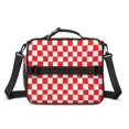 thumbnail image 2 of Red and White Checkered Pattern Insulated Lunch Bag with Shoulder Strap and Bottle Holder,Bento School Lunch Bag Box,11x9.5x3.5 Inches, 2 of 5