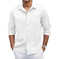 thumbnail image 2 of Dwelliawo Shirt Men Lightweight Fashion Dress Shirt Long Sleeve Button Down Shirts Fall Cotton Regular Fit Clothing with Chest Pocket White 2XL, 2 of 4