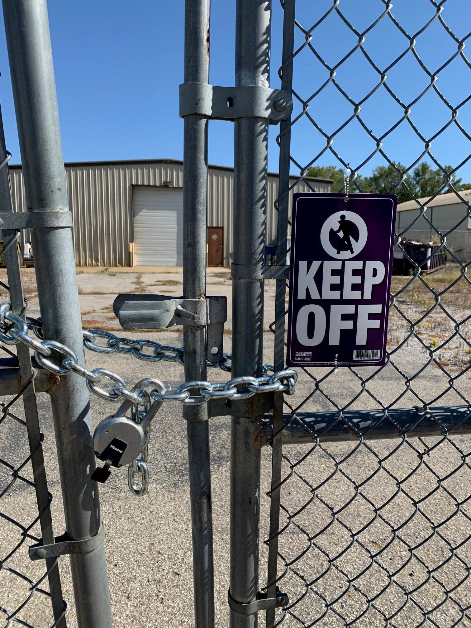Sunburst Systems Keep Off Sign with Pre-Drilled Holes Plastic 6" W x 10" H White and Purple