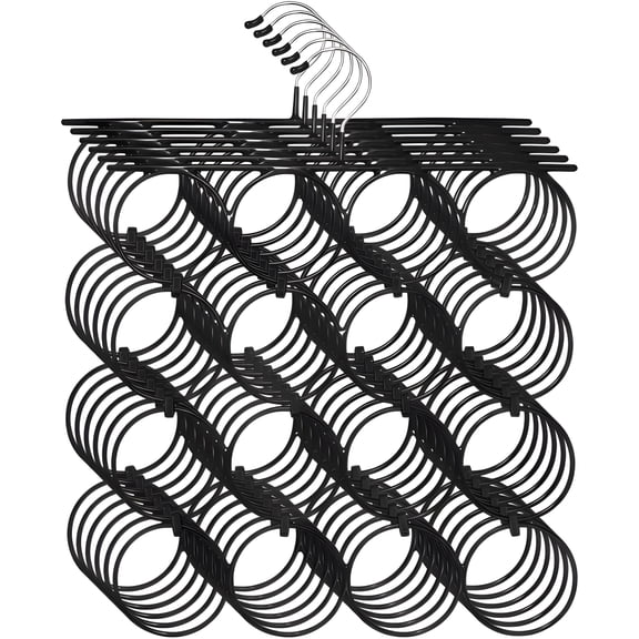 Pack of 6 | Black Folding Scarf Ring Hangers, Metal Accessory Organizer for Scarves, Shawls, Belts and Ties