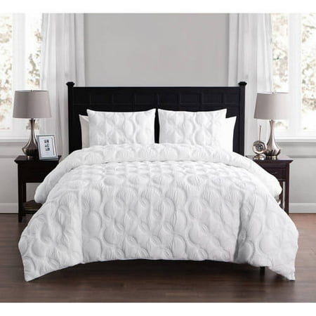 All White Comforters Sets VCNY Home Atoll Circular Embossed 2/3 Piece Bedding Duvet Cover Set with Shams, Multiple Colors and Sizes Available ()