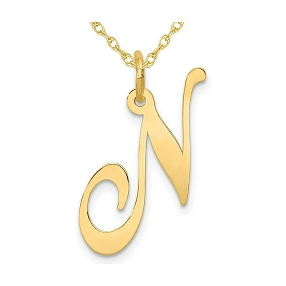 10K Yellow Gold Fancy Script Initial -N- Pendant Necklace Charm with Chain for Women