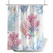 Shower Curtains for Bathroom-60"x72",Coastal Marine Starfish Shell Crab Waterproof Bath Curtain Grommet Shower Curtain Set with Hooks,Ocean Colorful Coral Washable Bath Accessories