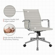 LUXMOD Gray Office Chair Adjustable Swivel Chair in Durable Vegan Leather, Mid Back Office Chair with Armrest, Ergonomic Desk Chair for Extra Back & Lumbar Support, Modern Executive Chair Gray