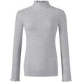 thumbnail image 1 of Lightweight Ruffle Mock Neck Tops Ribbed Lettuce Trim Soft Base Layer for Women, 1 of 6