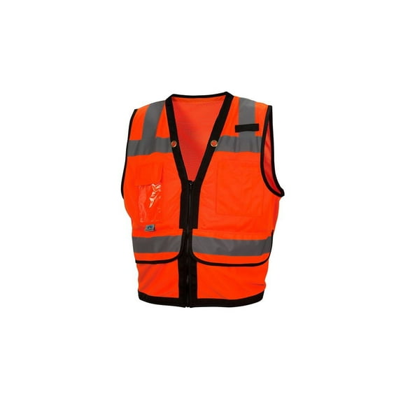 Pyramex Safety RVZ2820L Safety Vest Hi-Vis Orange with Black Trim and Zipper - Size Large