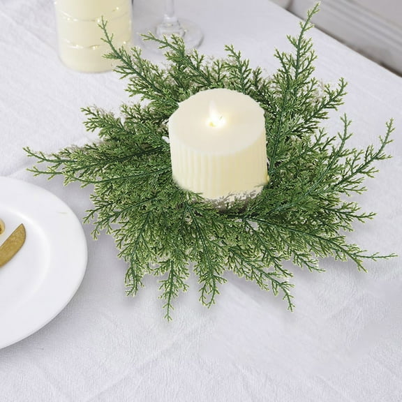 Yesbay Artificial Pineneedle Wreath Candle Ring Christmas Candle Holder Garland Wedding Party Festival Decoration