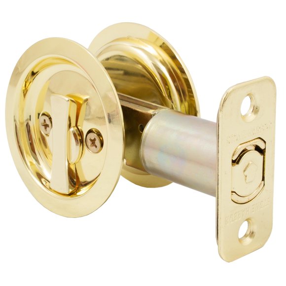 Round Pocket Door Lock, Privacy (Bed/Bath) Latch, 2-3/4" Backset, RCL, Polished Brass by Stone Harbor Hardware