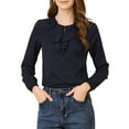 thumbnail image 1 of INSPIRE CHIC Women's Valentine's Day Ruffle Neck Long Sleeve Blouse Shirts XS Dark Blue, 1 of 7