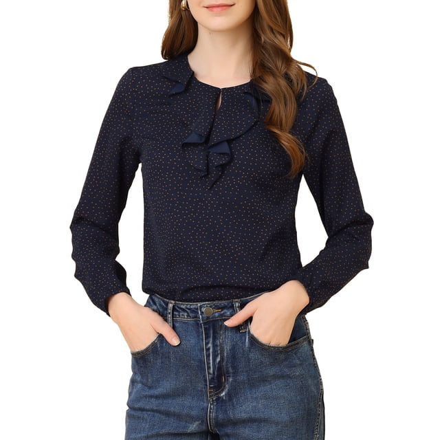 INSPIRE CHIC Blouse Chemise à Manches Longues à Col à Volants pour Femme de la Saint-Valentin TP Bleu Foncé